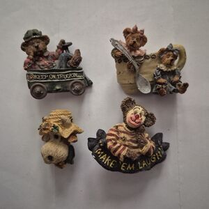 BOYD'S BEARS BEARWEAR RESIN BROOCH MAKE ME LAUGH, TRUCKIN, COW, TEA CUP LOT OF 4